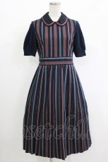 画像1: Jane Marple Dans Le Salon / ニットスリーブレジメンタルワンピース  ネイビー H-26-04-27-003-JM-OP-KB-ZH (1)