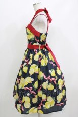 画像2: axes femme kawaii / ストライプレモン柄ジャンスカ M ネイビー H-26-04-28-003-AX-OP-NS-ZH (2)