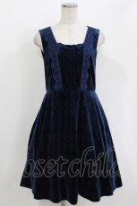 画像1: axes femme / ダイヤ柄ベロアワンピース M ネイビー H-26-04-28-026-AX-OP-NS-ZH (1)