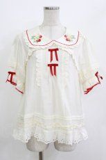 画像1: 包子猪lolita（海外ロリータブランド） / いちご刺繍ブラウス XL アイボリー H-26-04-28-041-PU-BL-NS-ZH (1)