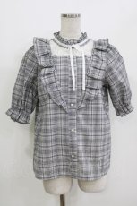 画像1: NOEMIE / チェックフリルブラウス M グレー H-26-04-28-042-LO-BL-NS-ZH (1)