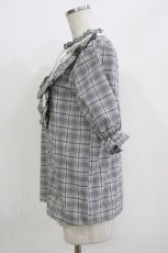 画像2: NOEMIE / チェックフリルブラウス M グレー H-26-04-28-042-LO-BL-NS-ZH (2)