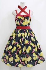 画像1: axes femme kawaii / ストライプレモン柄ジャンスカ M ネイビー H-26-04-28-003-AX-OP-NS-ZH (1)