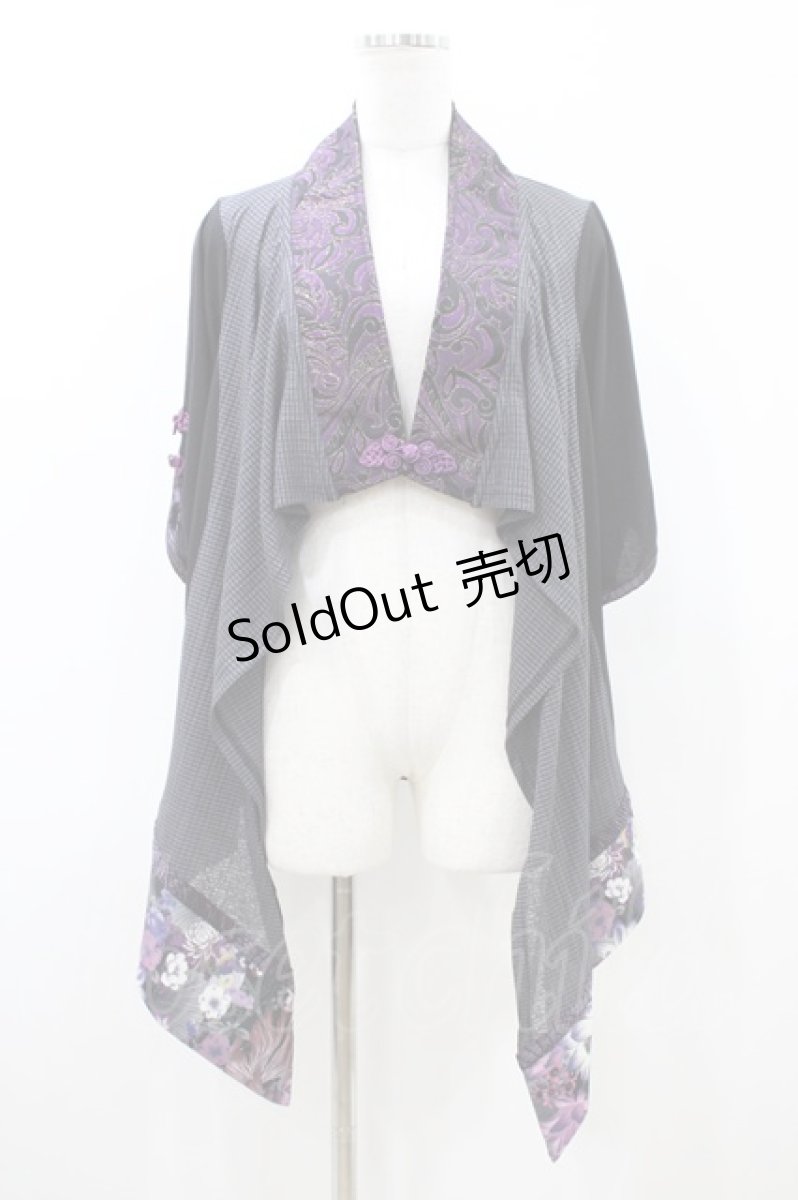 画像1: Qutie Frash / 和柄切替カーデ  黒 H-26-04-29-040-QU-TO-AK-ZH (1)