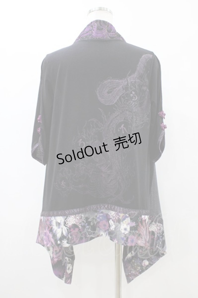 画像2: Qutie Frash / 和柄切替カーデ  黒 H-26-04-29-040-QU-TO-AK-ZH (2)