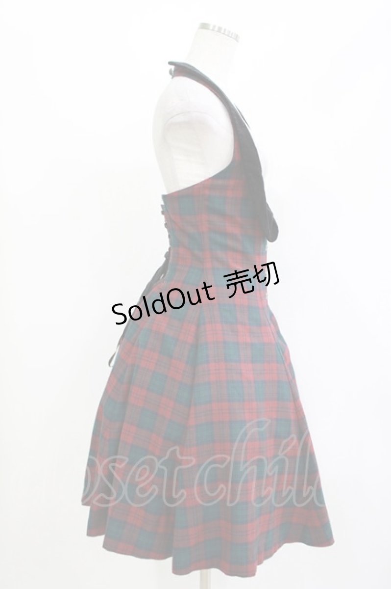 画像2: EXCENTRIQUE / Britshチェック・ジャンパースカート S/M レッド×グリーン H-26-04-29-1010-EL-OP-AK-ZH (2)