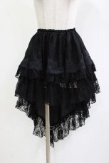 画像1: MARBLE / 前短・後長V字フリル重ねレース付きスカート  ブラック H-26-04-29-1012-GO-SK-KB-ZH (1)
