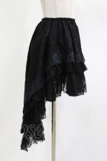画像2: MARBLE / 前短・後長V字フリル重ねレース付きスカート  ブラック H-26-04-29-1012-GO-SK-KB-ZH (2)