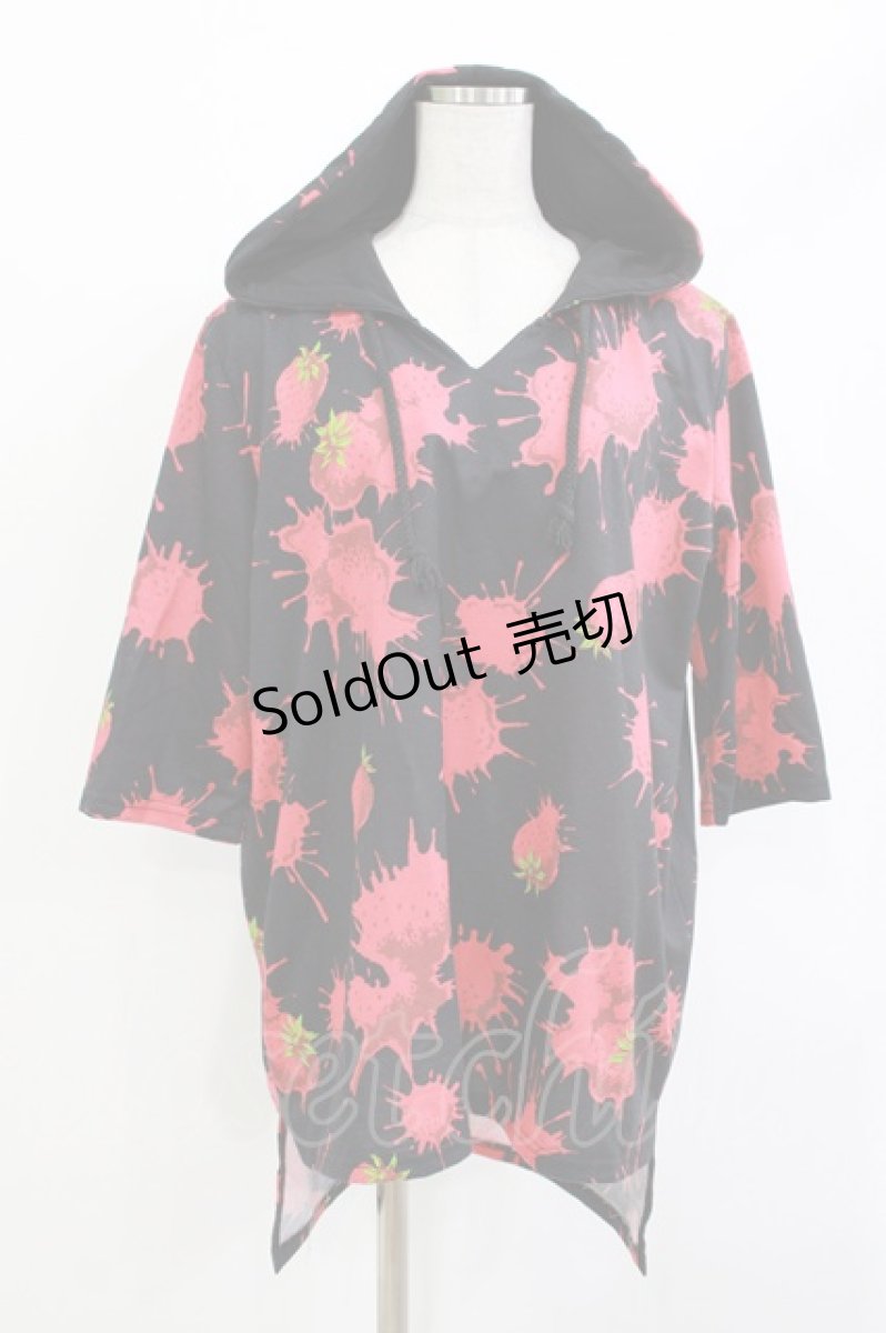 画像1: Drug Honey / ストロベリーブラッド半袖パーカー  ブラック H-26-04-29-1017-PU-TO-KB-ZH (1)