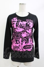 画像1: ALGONQUINS / プリント長袖カットソー  黒×ピンク H-26-04-29-1026-AL-TO-KB-ZH (1)