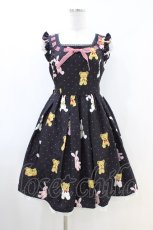 画像1: Ank Rouge / ドットぬいぐるみ柄ウエストリボンジャンパースカート M ブラック H-26-04-30-028-CA-OP-NS-ZH (1)