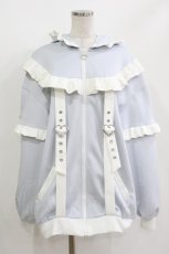 画像1: DearMyLove / ジャージフリルパーカーワンピース M~L サックス H-26-05-01-029-EL-SK-NS-ZH (1)