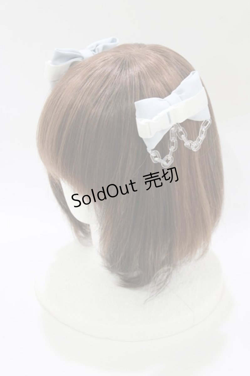 画像1: DearMyLove / 大きめカチャベルトチェーンリボン2個セットヘアクリップ  サックス H-26-05-01-063-EL-AC-NS-ZH (1)
