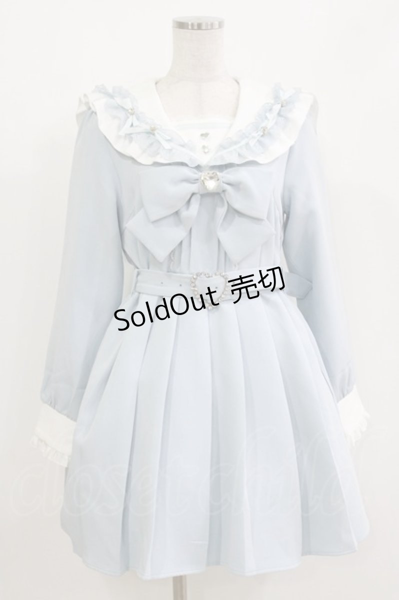 画像1: DearMyLove / セーラービジューレースフリルワンピース L サックス H-26-05-01-015-EL-OP-NS-ZH (1)