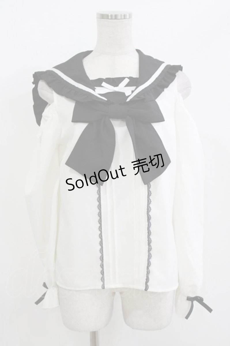 画像1: DearMyLove / セーラーオフショルリボンブラウス M オフ H-26-05-02-1032-EL-BL-NS-ZH (1)