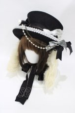画像1: ALICE and the PIRATES / 時計うさぎのロップイヤーシルクHAT  ブラック H-26-05-03-010-PA-AC-NS-ZH (1)