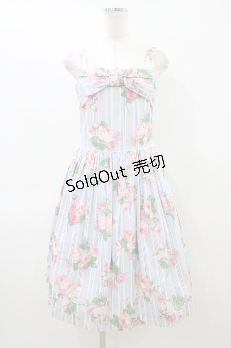画像1: Jane Marple / ウォールペーパーローズブーケサンドレス  ブルーグレイ H-26-05-04-046-JM-OP-KB-ZH (1)