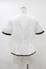 画像2: MARBLE / リボンブローチ付き半袖ブラウス M オフ×ブラウン H-26-05-04-059-GO-BL-KB-ZH (2)