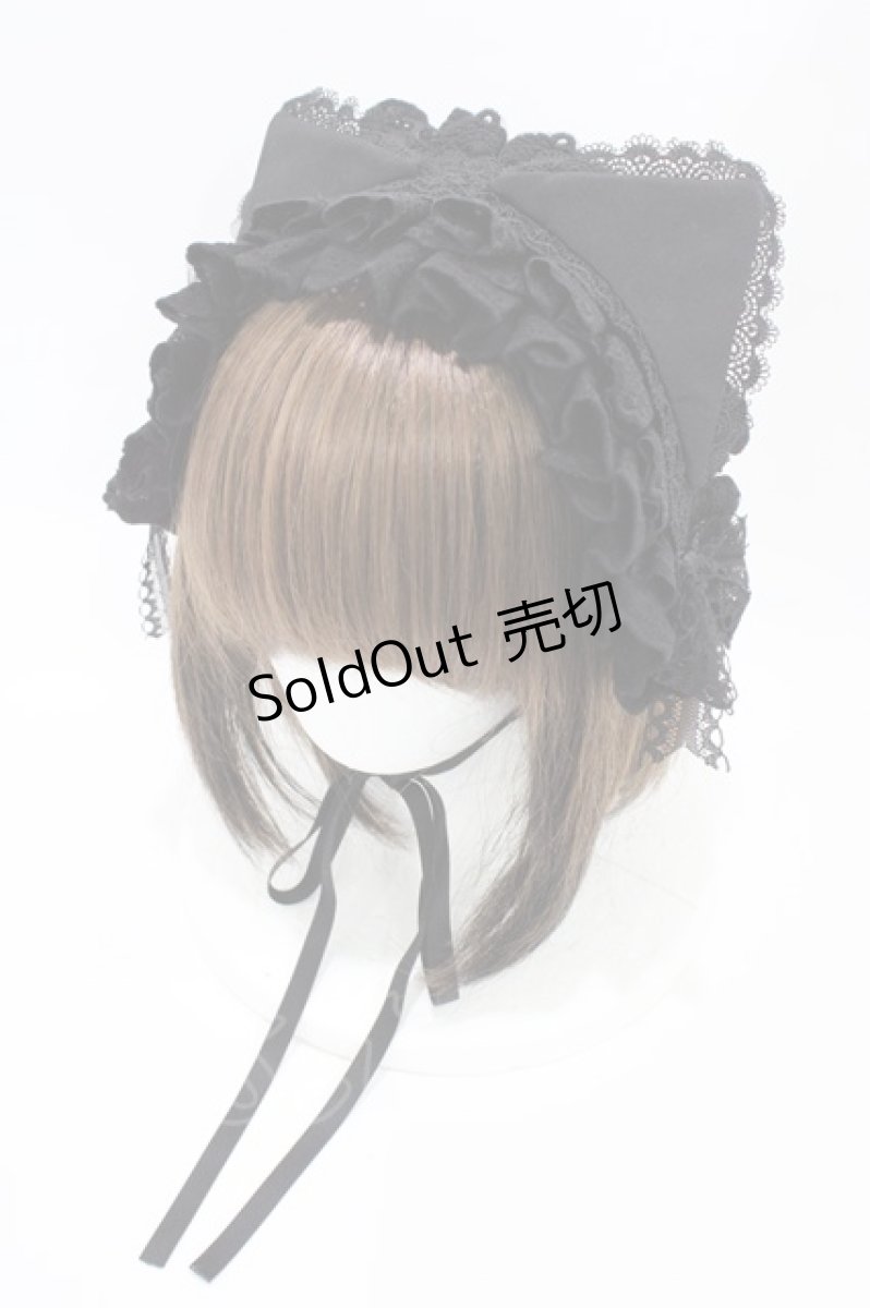 画像1: ATELIER PIERROT / Mimi de Chat Lace Headdress  黒 H-26-05-04-006-EL-AC-AK-ZH (1)