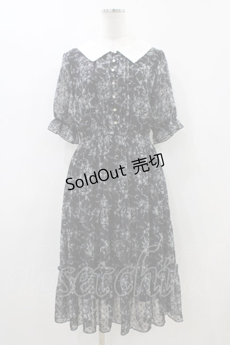画像1: axes femme / ブーケ線画柄ドットドビーワンピース M ブラック H-26-05-05-1038-AX-OP-NS-ZH (1)