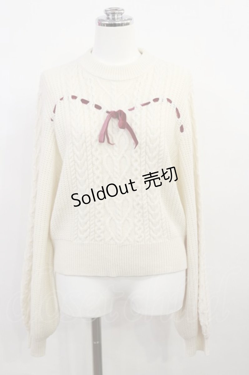 画像1: Fi.n.t / ハートはしごリボンケーブルニットプルオーバー Free OFF WHITE H-26-05-05-025-CA-TO-NS-ZH (1)