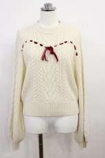 画像1: Fi.n.t / ハートはしごリボンケーブルニットプルオーバー Free OFF WHITE H-26-05-05-025-CA-TO-NS-ZH (1)