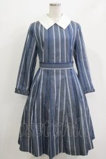 画像1: Jane Marple / Ribbon stripe jacquardのパプリックドレス  ブルーグレー H-26-05-06-029-JM-OP-KB-ZH (1)