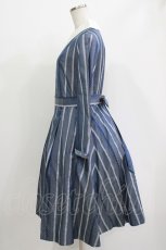 画像2: Jane Marple / Ribbon stripe jacquardのパプリックドレス  ブルーグレー H-26-05-06-029-JM-OP-KB-ZH (2)