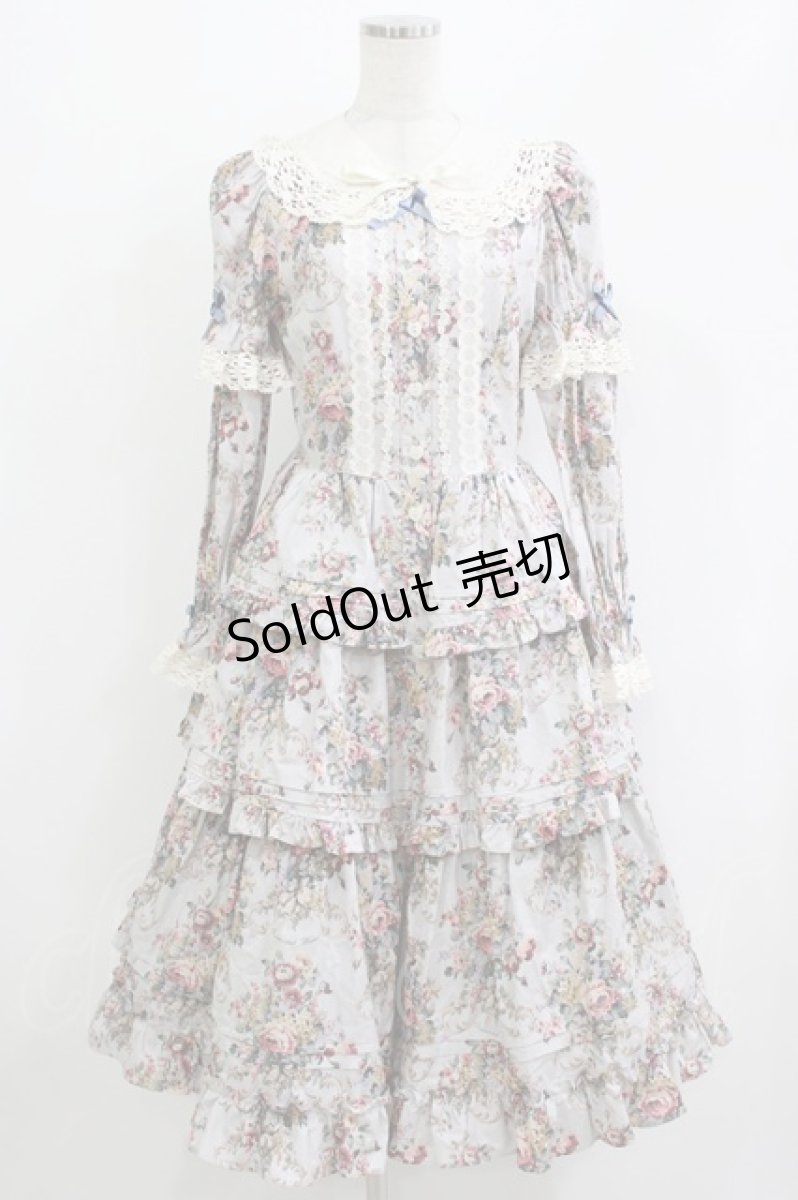 画像1: Innocent World / 華麗な薔薇のロココドレス M グレイッシュサックス/生成り H-26-05-07-008-IW-OP-NS-ZH (1)