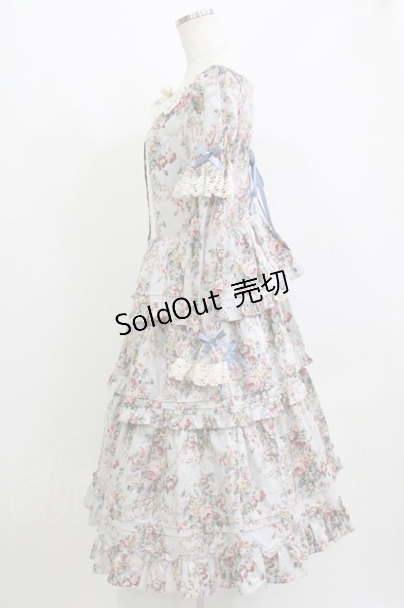 画像2: Innocent World / 華麗な薔薇のロココドレス M グレイッシュサックス/生成り H-26-05-07-008-IW-OP-NS-ZH (2)