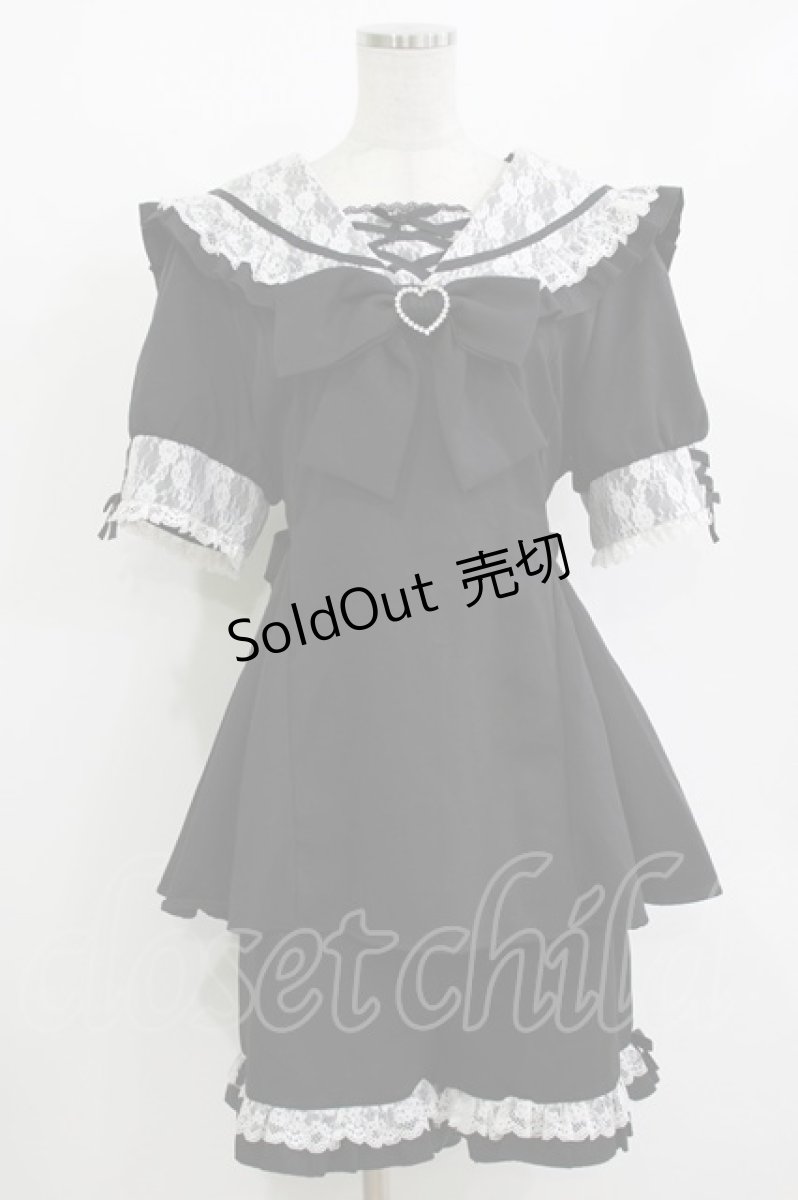 画像1: DearMyLove / レース重ねセーラーリボンセットアップ 4L ブラック H-26-05-08-037-LO-OP-NS-ZH (1)