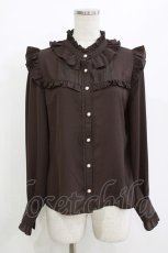 画像1: axes femme POETIQUE / スタンドカラーフリルブラウス M ブラウン H-26-05-08-048-AX-BL-NS-ZH (1)