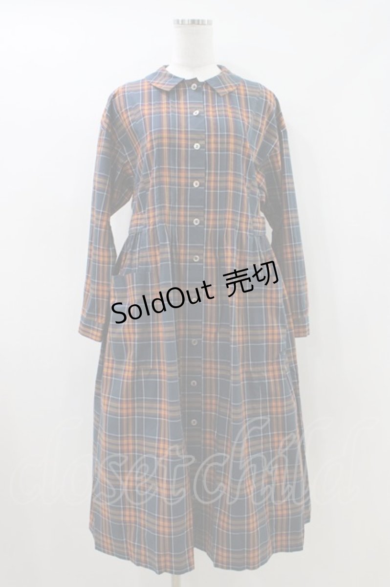 画像1: Jane Marple / British Checkのタブリエドレス  スティールブルー H-26-05-08-1010-JM-OP-KB-ZH (1)