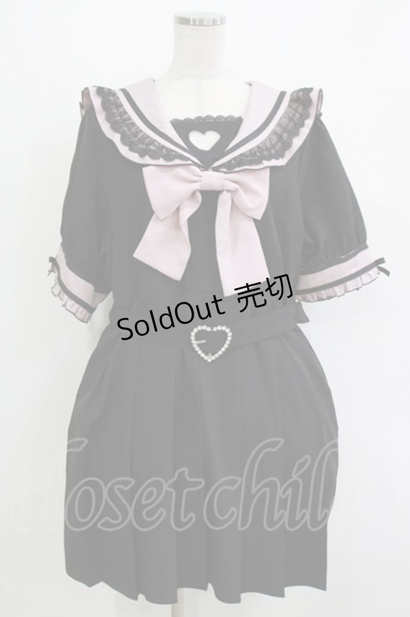 画像1: DearMyLove / ハートくり抜きフリルセーラーワンピース 4L ブラック/ピンク H-26-05-08-016-LO-OP-NS-ZH (1)