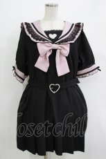 画像1: DearMyLove / ハートくり抜きフリルセーラーワンピース 4L ブラック/ピンク H-26-05-08-016-LO-OP-NS-ZH (1)