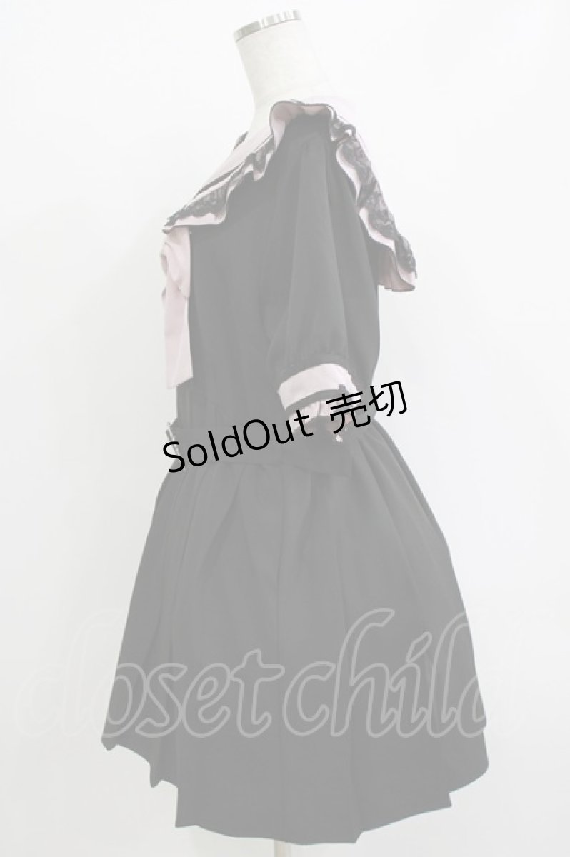 画像2: DearMyLove / ハートくり抜きフリルセーラーワンピース 4L ブラック/ピンク H-26-05-08-016-LO-OP-NS-ZH (2)