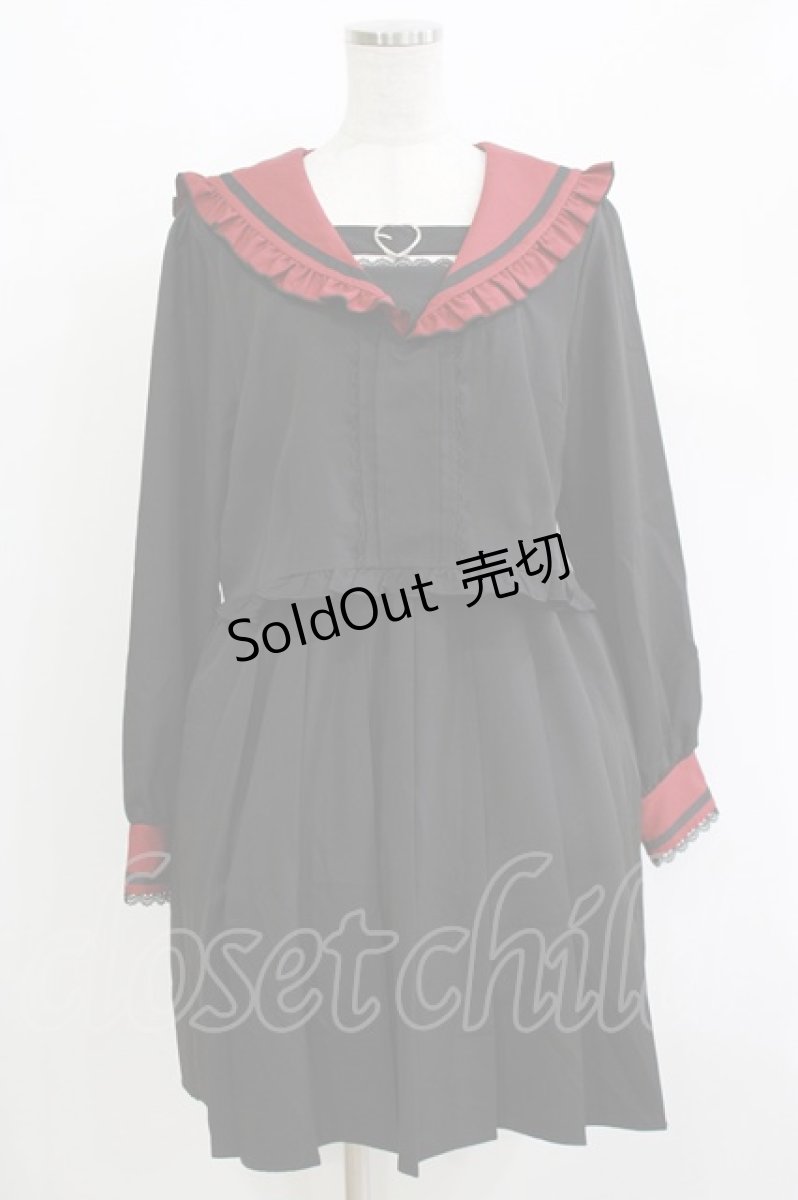 画像1: DearMyLove / セットアップ風ハートベルトセーラーワンピ 3L ブラック/レッド H-26-05-08-022-GO-OP-NS-ZH (1)