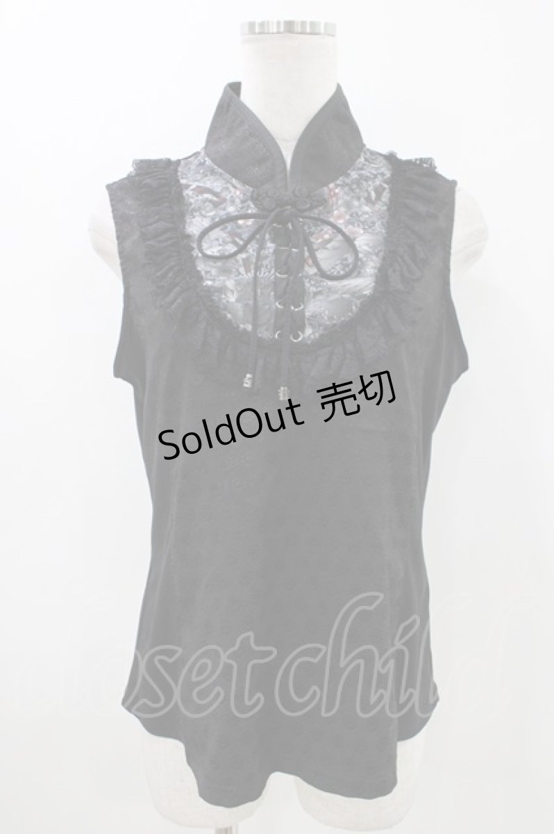 画像1: Qutie Frash / チャイナノースリーブトップス  黒 H-26-05-10-029-QU-TO-KB-ZH (1)