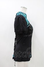 画像2: Ozz oneste / 和チャイナレース切替トップス  黒×緑 H-26-05-10-030-OO-TO-KB-ZH (2)