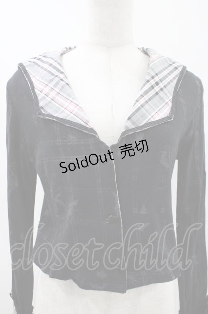 画像3: h.ANARCHY / プリントチェックセーラーカーディガン  黒×ピンクチェック H-26-05-10-042-HN-TO-KB-ZH (3)