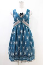画像1: axes femme / カメオ付きワンピース M ブルーグリーン H-26-05-10-1035-AX-OP-NS-ZH (1)