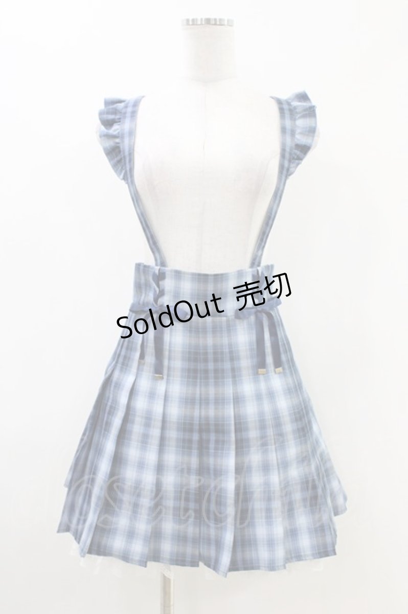 画像1: Secret Honey / レースアッププリーツ吊りスカート M ブルー H-26-05-10-1042-CA-SK-NS-ZH (1)