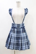 画像1: Secret Honey / レースアッププリーツ吊りスカート M ブルー H-26-05-10-1042-CA-SK-NS-ZH (1)