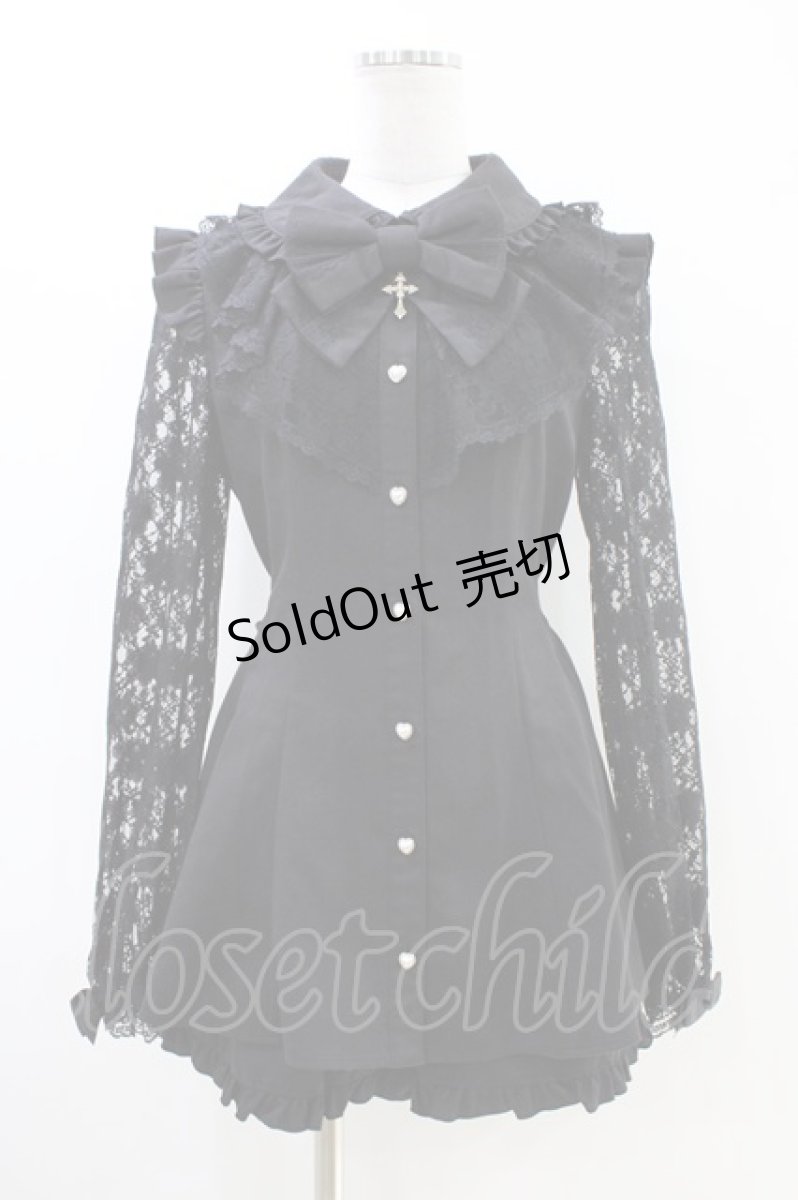 画像1: Secret Honey / ラッフル&袖レース長袖セットアップ M ブラック H-26-05-10-1016-CA-OP-NS-ZH (1)