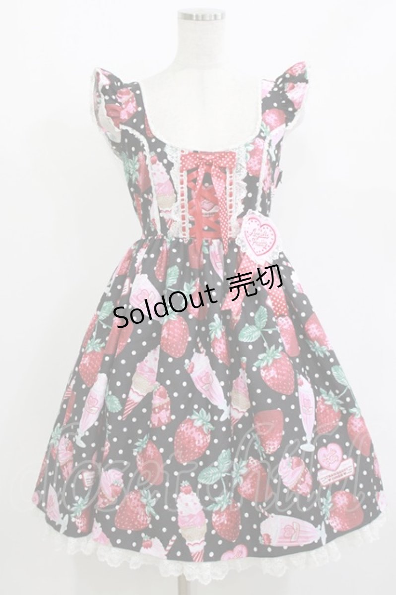 画像1: Angelic Pretty / Fresh Strawberry Diner ジャンパースカート Free ブラック H-26-05-11-007-AP-OP-NS-ZH (1)