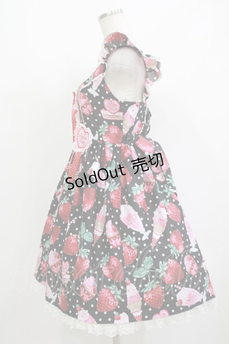 画像2: Angelic Pretty / Fresh Strawberry Diner ジャンパースカート Free ブラック H-26-05-11-007-AP-OP-NS-ZH (2)