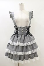 画像1: DearMyLove / ハートビジューレースアップリボンフレアスカート M 千鳥柄ブラック H-26-05-12-061-EL-SK-NS-ZH (1)