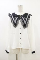 画像1: MA*RS / ベルト付きクロス刺繍ブラウス Free 白/ブラック H-26-05-12-043-EL-BL-NS-ZH (1)