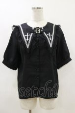 画像1: MA*RS / BIG襟クロス刺繍ブラウス Free ブラック H-26-05-12-045-EL-BL-NS-ZH (1)