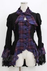 画像1: MARBLE / チェックフリル姫袖ブラウス  黒×紫 H-26-05-13-043-GO-BL-AK-ZH (1)